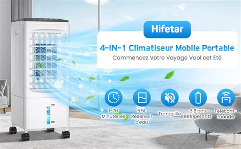 Climatiseur Mobile Silencieux 5.5L, 4 en 1 Refroidisseur d.